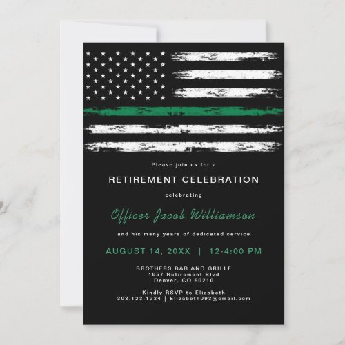 Brushed Thin Green Line Flag Military Retirement Invitation