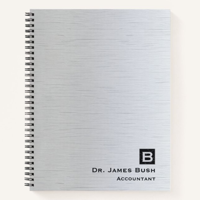 Brushed Titanium Slate Monogram Professional Notebook (Front)