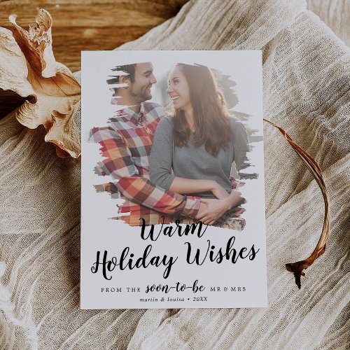 Brushed Warm Holiday Wishes Engagement Photo Card