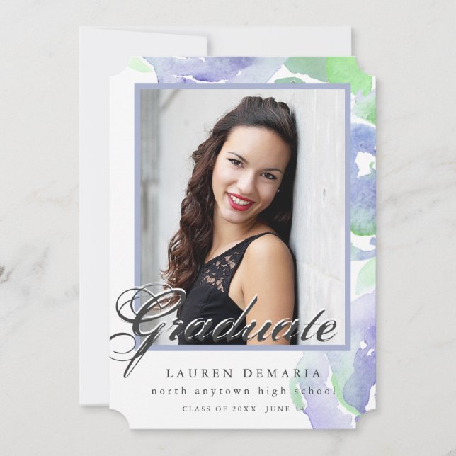 Brushed Watercolor Graduation Announcement (Front)