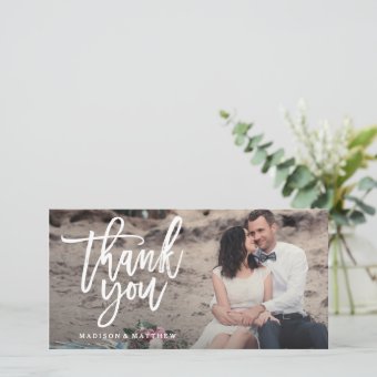 Brushed Wedding Thank You Photo Card | Zazzle