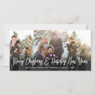Brushed White Script Christmas & New Years 2 Photo Holiday Card