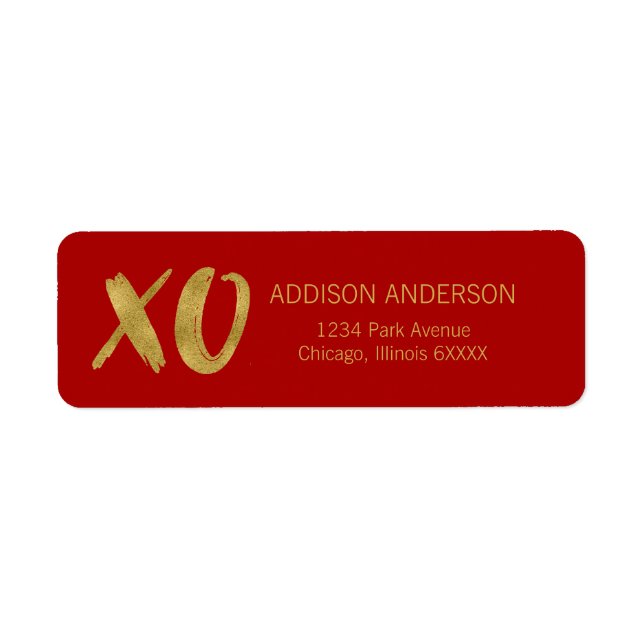 Brushed XOXO Gold Foil Valentine Address Label (Front)