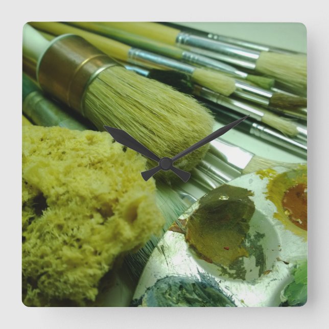 Brushes & Paint Square Wall Clock (Front)