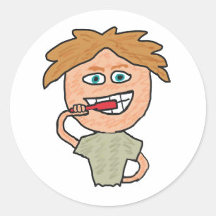 Brushing Teeth Classic Round Sticker