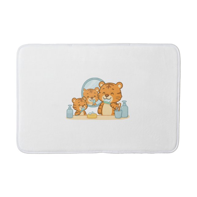 Brushing Tigers – Cute Morning Routine Bath Mat (Front)