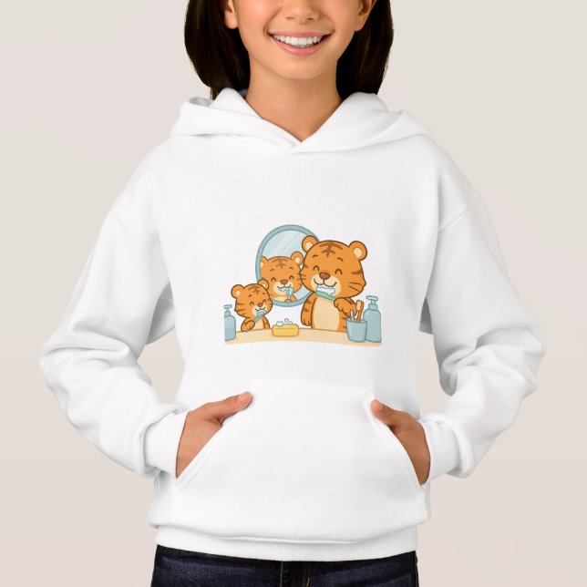 Brushing Tigers – Cute Morning Routine Hoodie (Front)