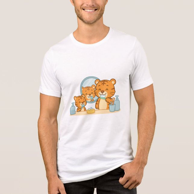 Brushing Tigers – Cute Morning Routine Tri-Blend Shirt (Front)