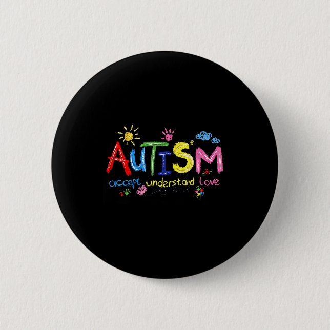 Brushstroke Autism Awareness Accept Understand Lov Button (Front)