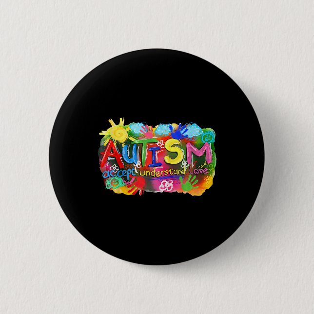 Brushstroke Autism Awareness Accept Understand Lov Button (Front)