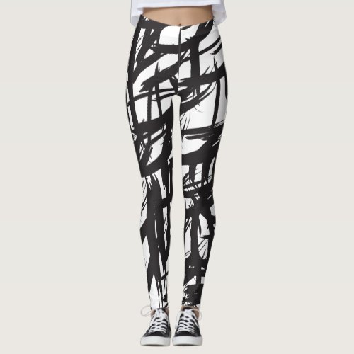 Brushstroke black and white abstract pattern leggings