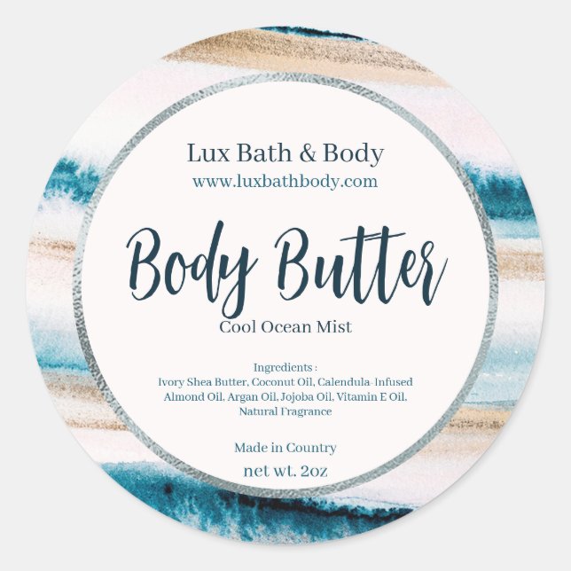 Brushstroke Blue Neutral Silver Chic Product Label (Front)