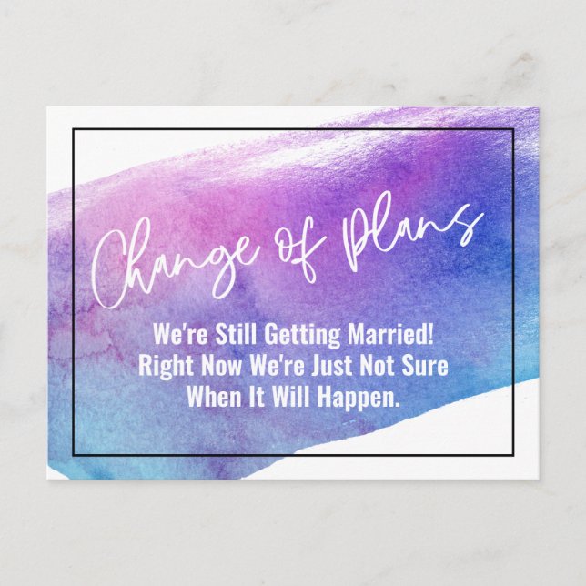 Brushstroke Change of Plans Postponed Wedding Postcard (Front)