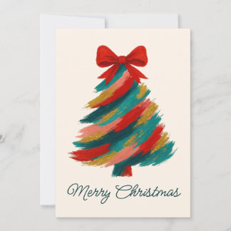 Brushstroke Christmas Tree Card with Red Bow