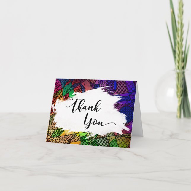 Brushstroke & Colorful Geometric Pattern Thank You Card (Front)