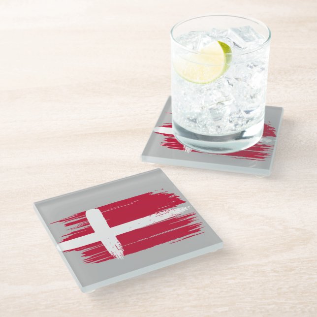 Brushstroke Denmark Flag Glass Coaster (Angled)