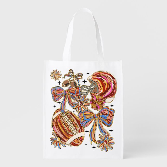 Brushstroke Football Coquette Grocery Bag (Front)