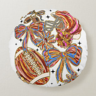 Brushstroke Football Coquette Round Pillow