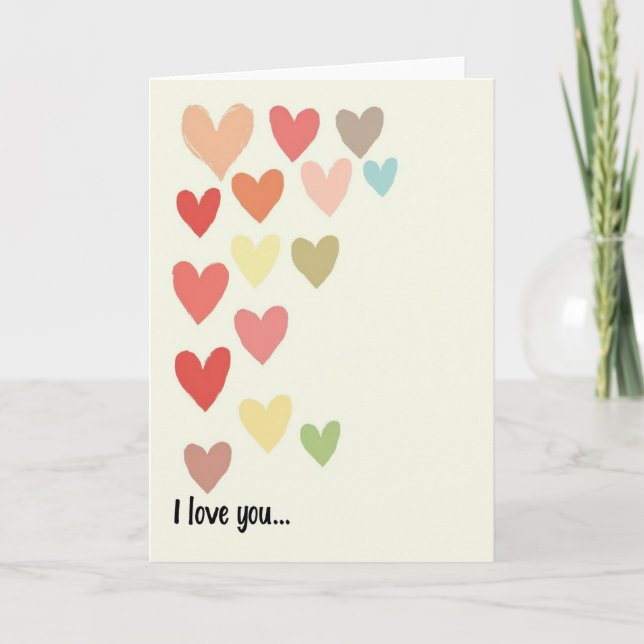 Brushstroke Hearts Love You Card (Front)
