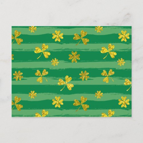 Brushstroke Lucky Pattern with Golden Clovers Postcard