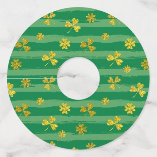 Brushstroke Lucky Pattern with Golden Clovers Wine Glass Tag