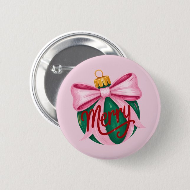 Brushstroke Ornament Preppy Xmas Coquette Xmas Button (Front & Back)