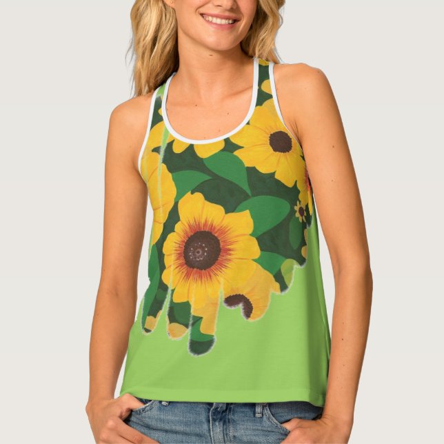 Brushstroke Patch of Sunflowers Tank Tops (Front)