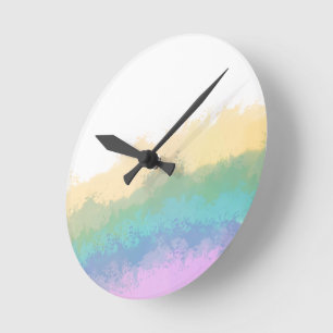 Brushstroke rainbow watercolor round clock