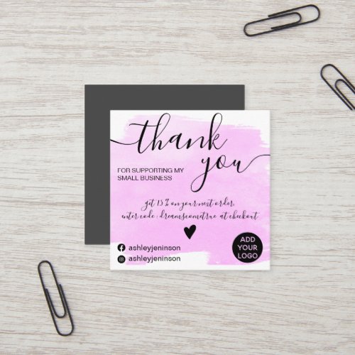 Brushstroke watercolor purple order thank you square business card