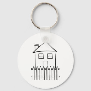Brushstroke White Picket Fence House Keychain