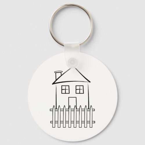 Brushstroke White Picket Fence House Keychain