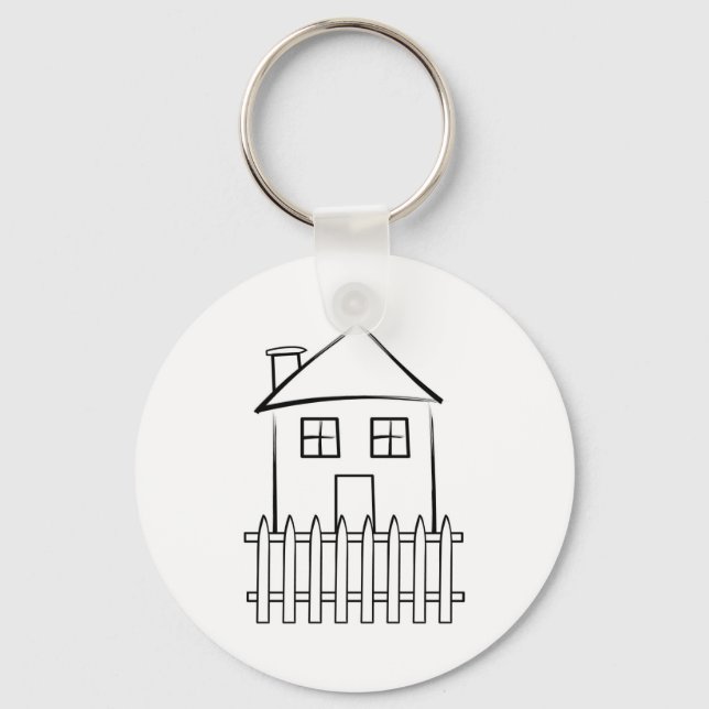 Brushstroke White Picket Fence House Keychain (Front)