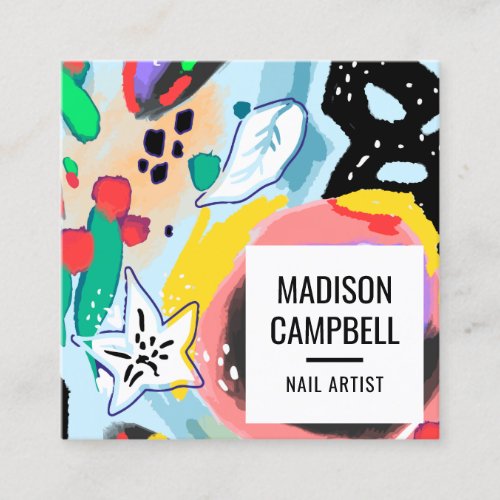 Brushstrokes art nail artist salon abstract floral square business card