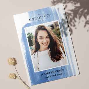Brushstrokes    Dark Blue Photo Girly Graduation Invitation