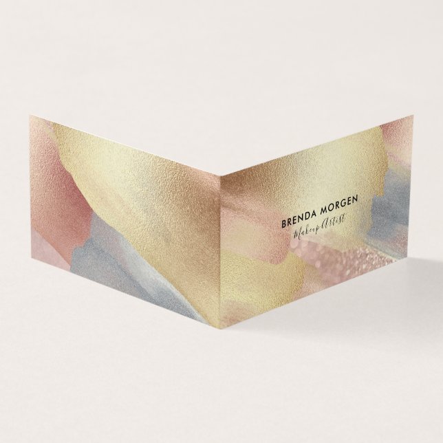 Brushstrokes gold pink and gray business card (Outside)