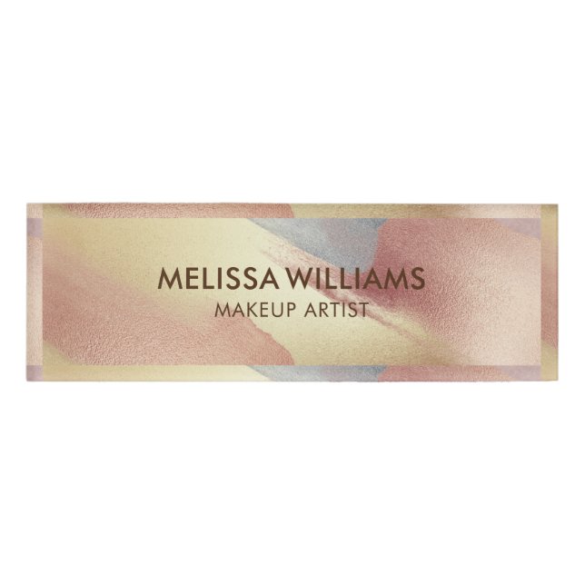 Brushstrokes in gold, copper and gray name tag (Front)