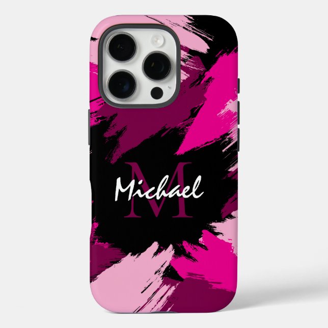 Brushstrokes shades of hot pink name with monogram Case-Mate iPhone case (Back)