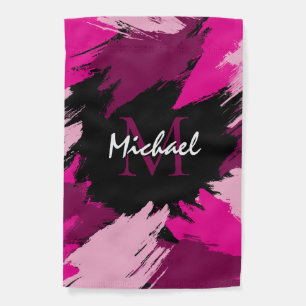 Brushstrokes shades of hot pink name with monogram garden flag