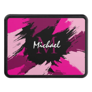 Brushstrokes shades of hot pink name with monogram hitch cover