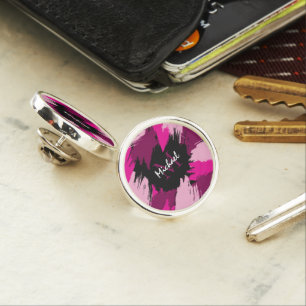 Brushstrokes shades of hot pink name with monogram lapel pin