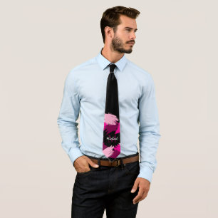 Brushstrokes shades of hot pink name with monogram neck tie