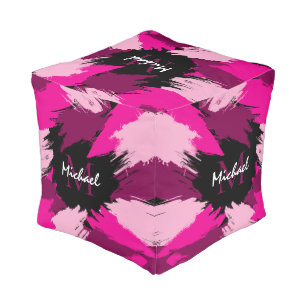 Brushstrokes shades of hot pink name with monogram pouf