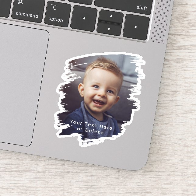 Brushstrokes & Simple White Text Cute Photo Vinyl Sticker (Detail)