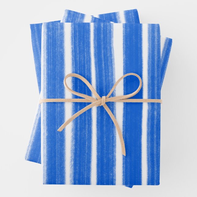 Brushstrokes Stripes Blue White Chic Hanukkah  Wrapping Paper Sheets (In situ)