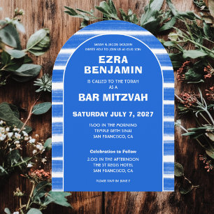 Brushstrokes Stripes Custom Bar Bat Mitzvah Arched Invitation