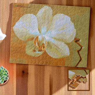 Brushstrokes Tropical Orchid in Shades of Orange Jigsaw Puzzle