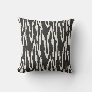 Brushy Ikat  Charcoal & Off White Throw Pillow
