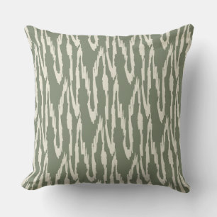 Brushy Ikat Sage Off White Throw Pillow
