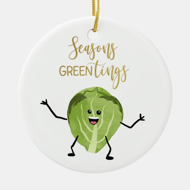 brussel sprout funny christmas greetings green ceramic ornament (Front)