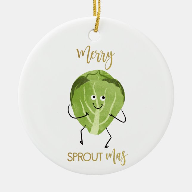 brussel sprout funny christmas greetings green ceramic ornament (Front)